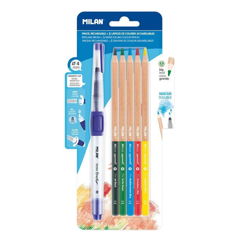 Blister pincel recargable Water Brush + 5 lápices acuarelables