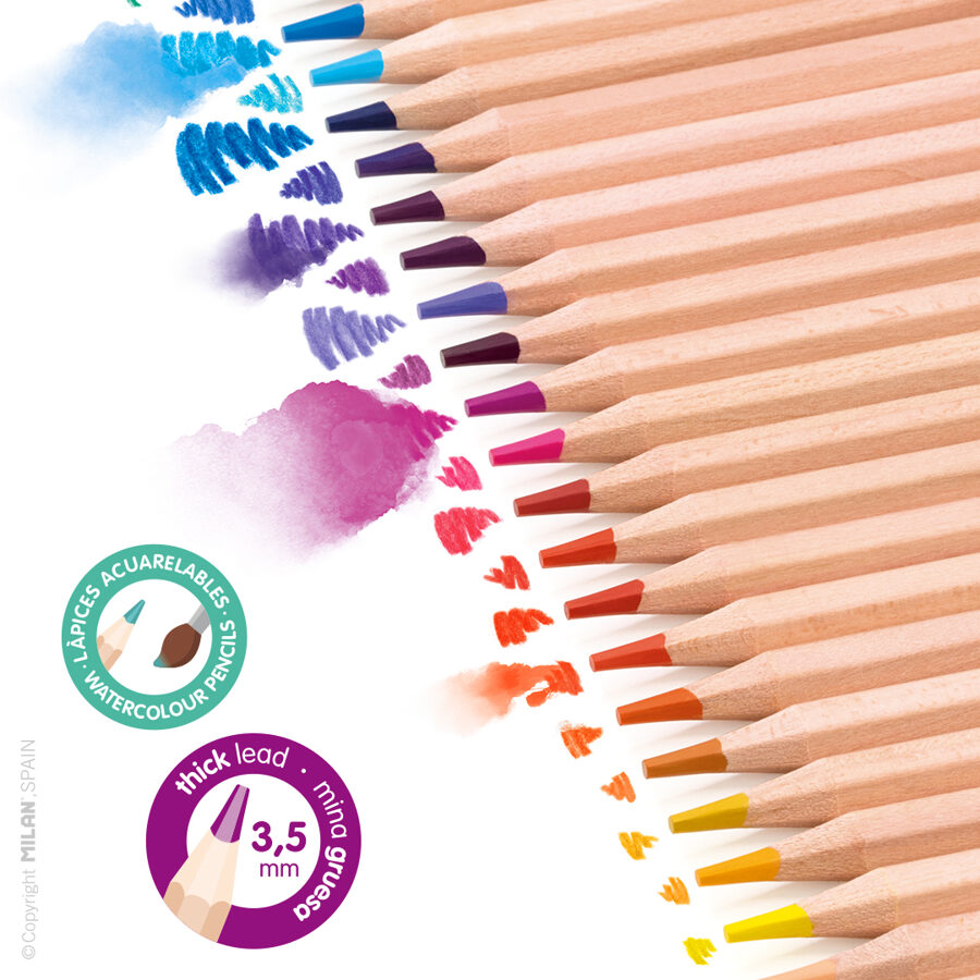 Caja metálica 36 lápices de colores acuarelables mina gruesa + pincel
