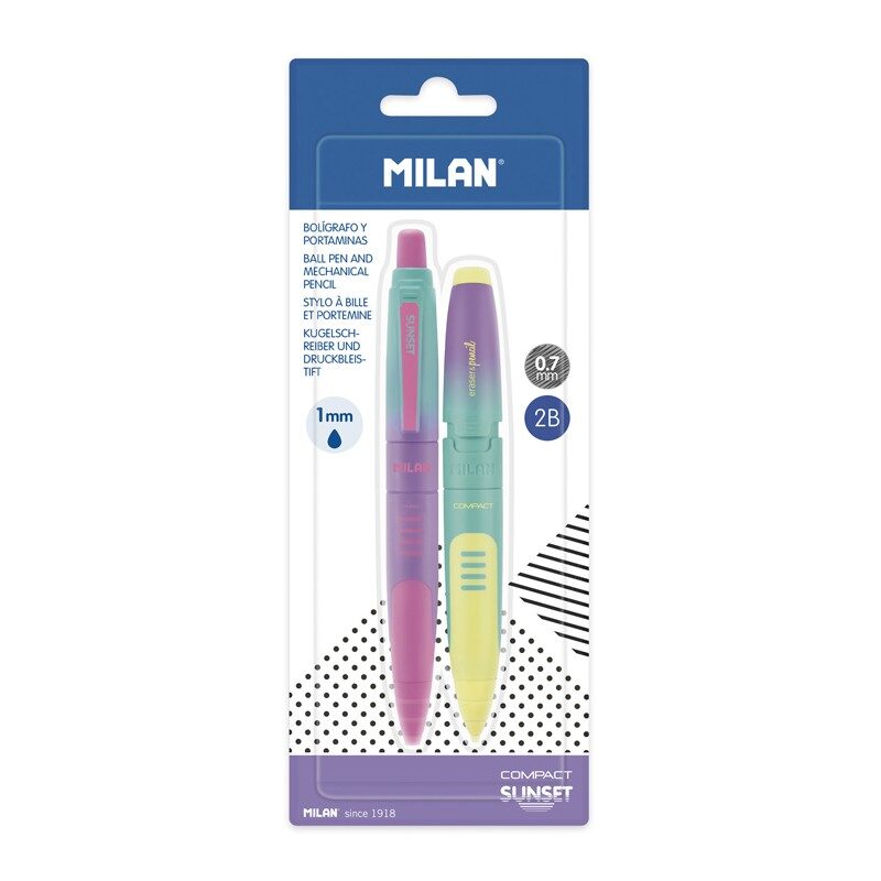 Blíster 1 bolígrafo tinta azul + 1 portaminas COMPACT Sunset