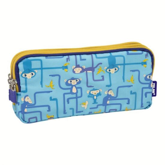 Estuche 3 cremalleras serieTangled Monkeys, azul
