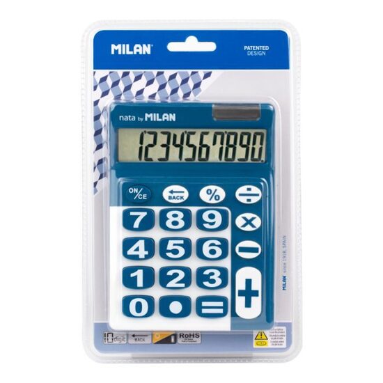 Blíster calculadora azul y blanco 10 dígitos, teclas grandes
