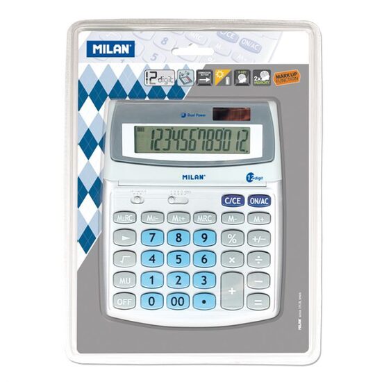 Blíster calculadora blanca grande 12 dígitos