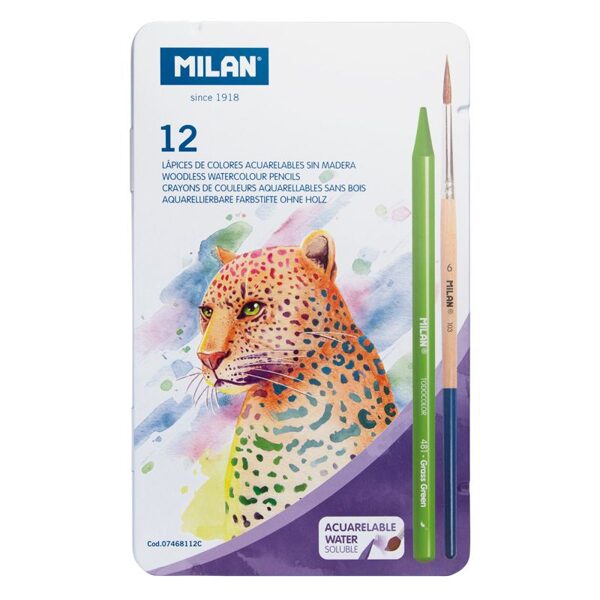 Caja metálica 12 lápices todo mina de color acuarelables Todocolor + pincel