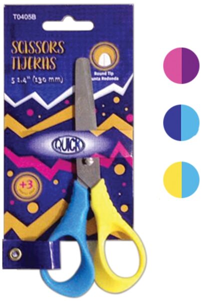 Tijera escolar punta roma 13 cm, colores surtidos