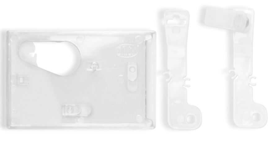 Porta identificación en acrílico transparente de 2 posiciones